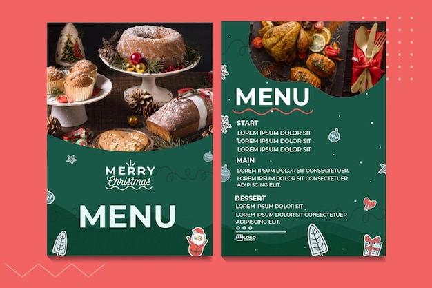 Vecteur gratuit modèle de menu de noël festif