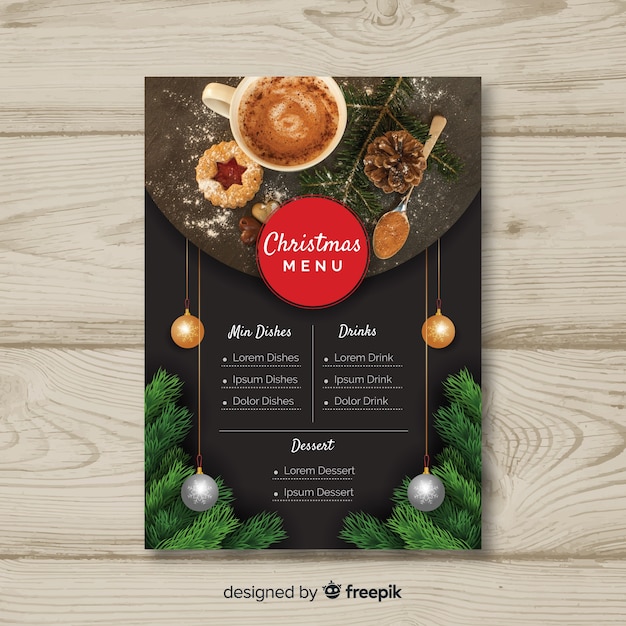 Vecteur gratuit modèle de menu de noël avec photo