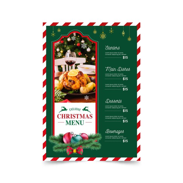 Vecteur gratuit modèle de menu de noël avec photo