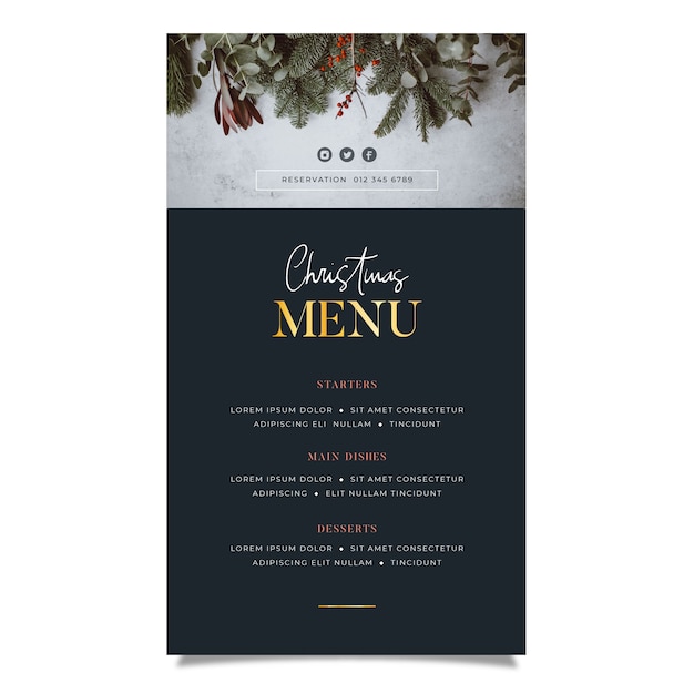 Vecteur gratuit modèle de menu de noël avec photo