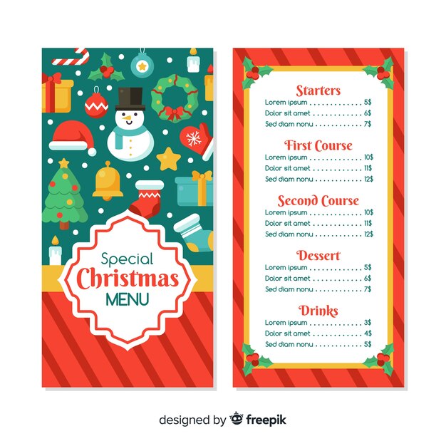 Modèle de menu de Noël plat