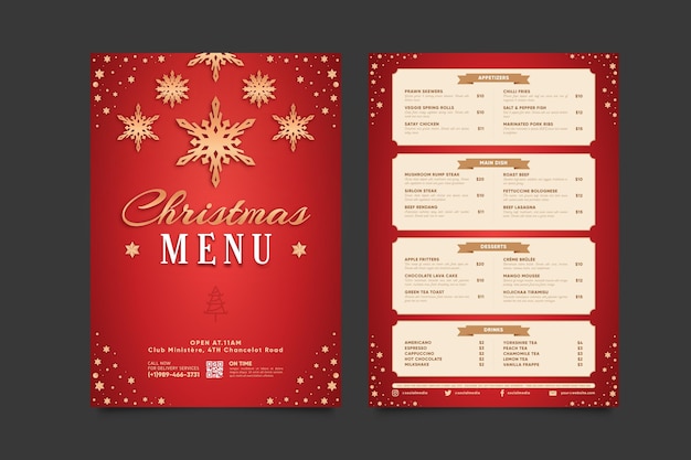 Vecteur gratuit modèle de menu de noël plat