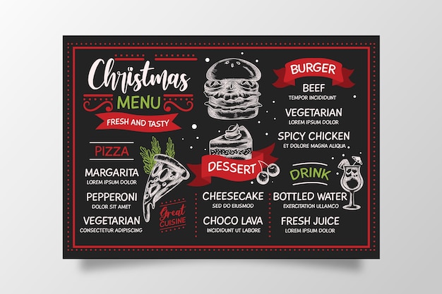 Vecteur gratuit modèle de menu de noël vintage