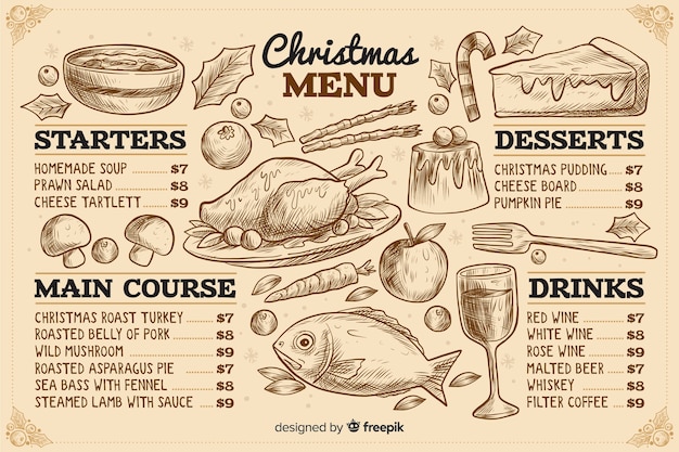 Vecteur gratuit modèle de menu de noël vintage