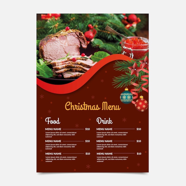 Vecteur gratuit modèle de menu de noël