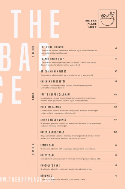 Modèle de menu de nourriture de restaurant à usage numérique illustré