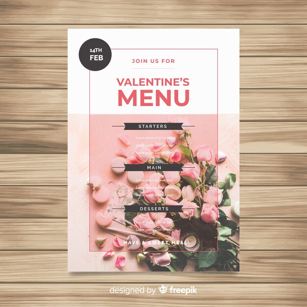 Modèle de menu photographique Saint-Valentin