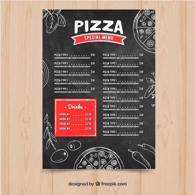 Vecteur gratuit modèle de menu de pizza sombre