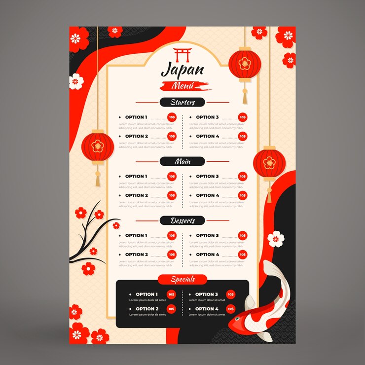 Vecteur gratuit modèle de menu plat japonais