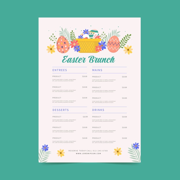 Vecteur gratuit modèle de menu plat de pâques