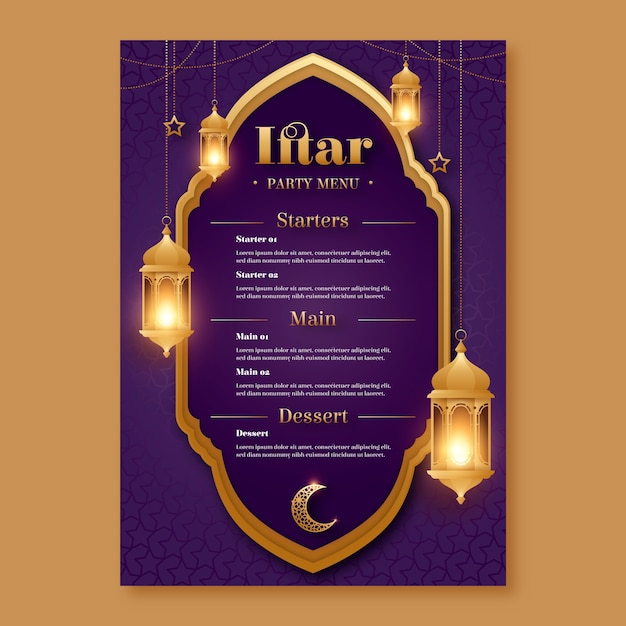 Vecteur gratuit modèle de menu plat pour la célébration de l'iftar