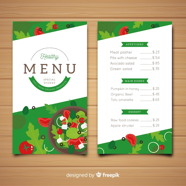 Vecteur gratuit modèle de menu plat sain