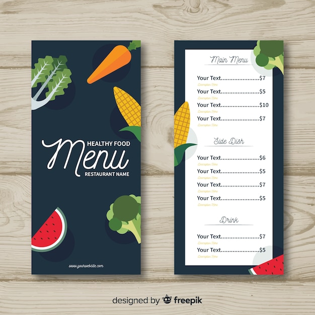 Vecteur gratuit modèle de menu plat sain