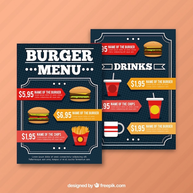 Vecteur gratuit modèle de menu pointillé avec des hamburgers