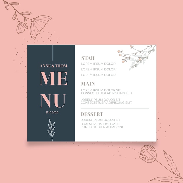 Vecteur gratuit modèle de menu pour mariage