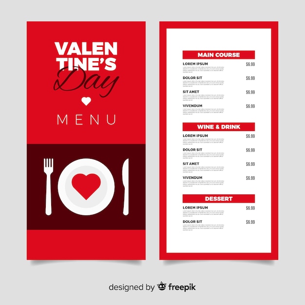 Modèle De Menu Pour La Saint-valentin