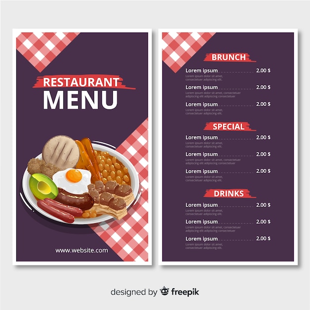 Vecteur gratuit modèle de menu de restaurant avec une assiette