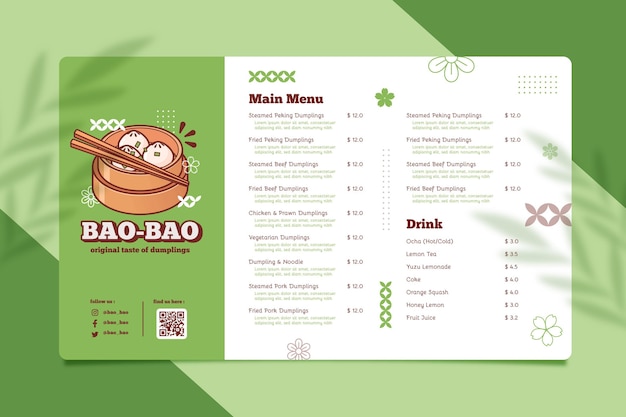 Modèle De Menu De Restaurant Bao Bao