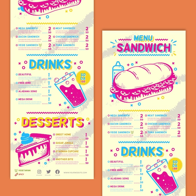 Vecteur gratuit modèle de menu de restaurant coloré