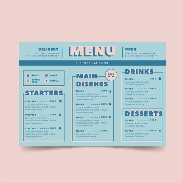 Modèle de menu de restaurant coloré