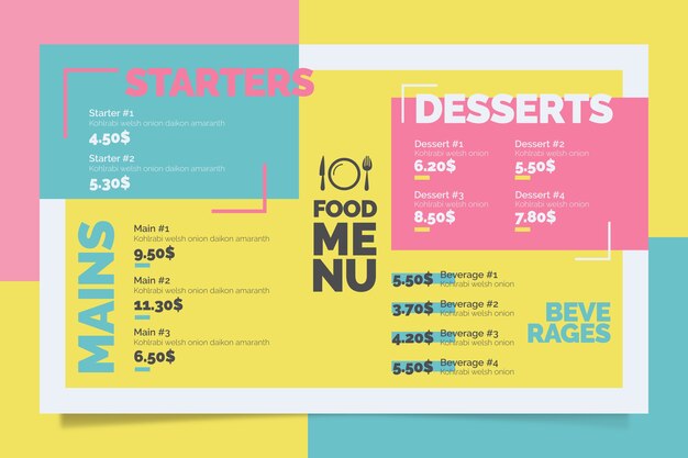 Modèle de menu de restaurant coloré