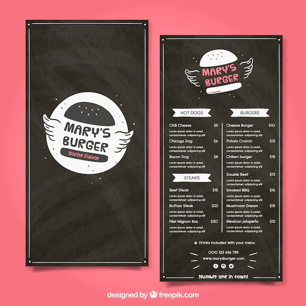 Modèle De Menu De Restaurant Dans Le Style De Tableau Noir