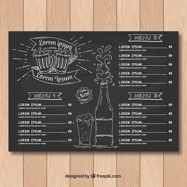 Vecteur gratuit modèle de menu de restaurant dans le style de tableau noir