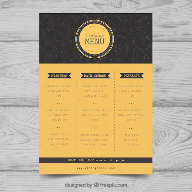 Modèle De Menu De Restaurant Dans Le Style Vintage