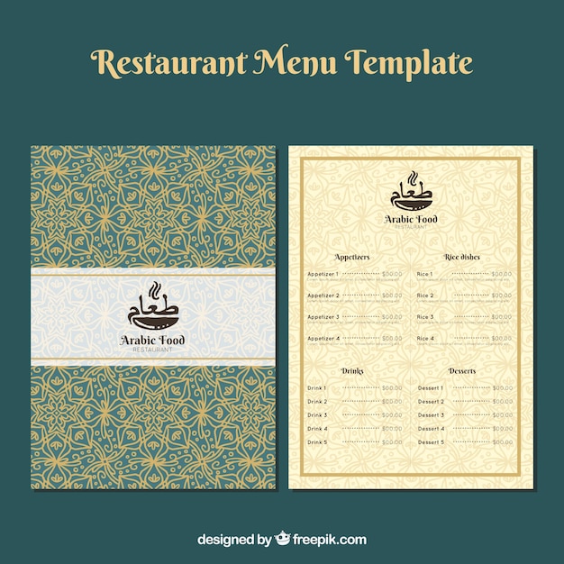 Vecteur gratuit modèle de menu restaurant décontracté élégant