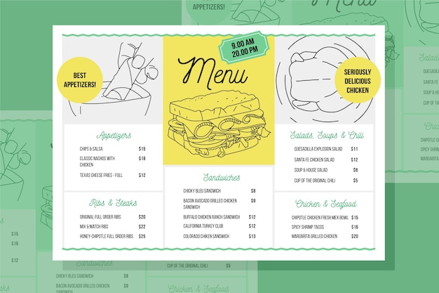 Vecteur gratuit modèle de menu de restaurant design dessiné à la main