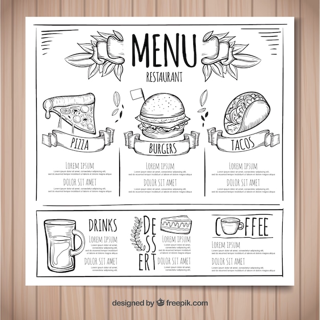 Modèle De Menu De Restaurant Dessiné à La Main