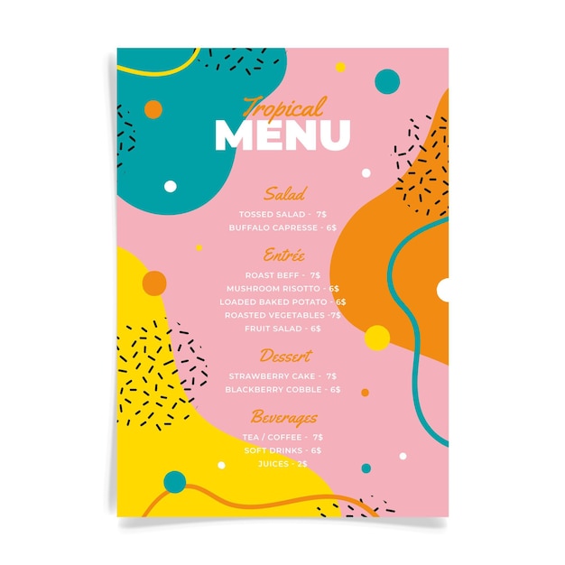 Vecteur gratuit modèle de menu de restaurant dessiné à la main