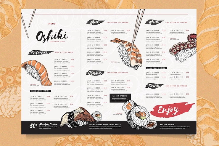 Vecteur gratuit modèle de menu de restaurant diversifié