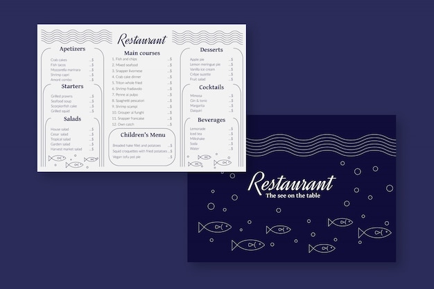 Vecteur gratuit modèle de menu de restaurant de fruits de mer