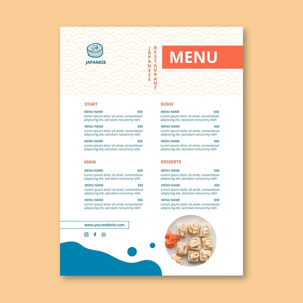 Modèle de menu de restaurant japonais