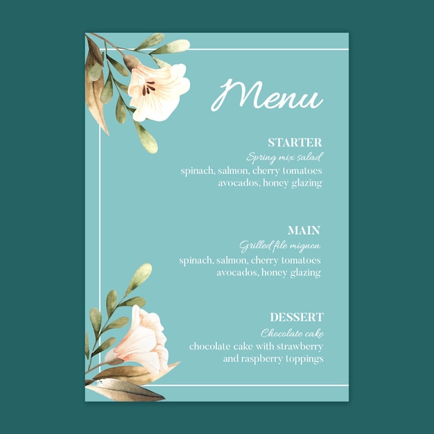 Vecteur gratuit modèle de menu de restaurant de mariage floral