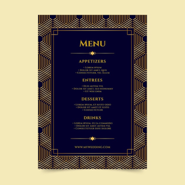 Vecteur gratuit modèle de menu de restaurant de mariage