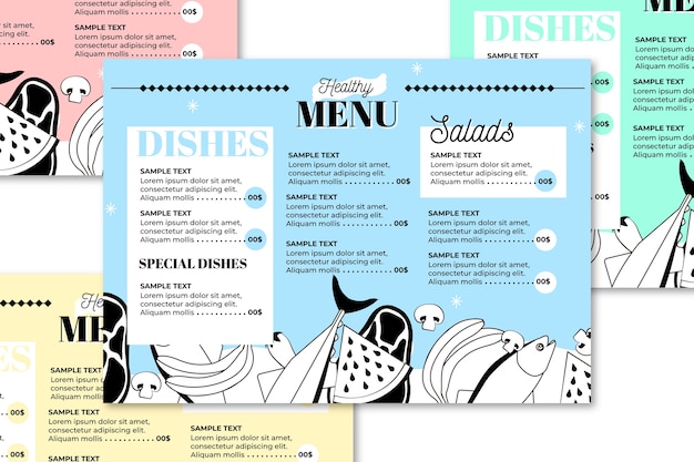 Vecteur gratuit modèle de menu de restaurant de nourriture saine colorée