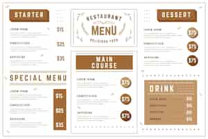 Vecteur gratuit modèle de menu de restaurant numérique au format horizontal