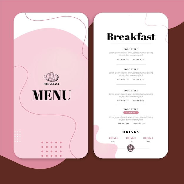 Vecteur gratuit modèle de menu de restaurant de petit déjeuner