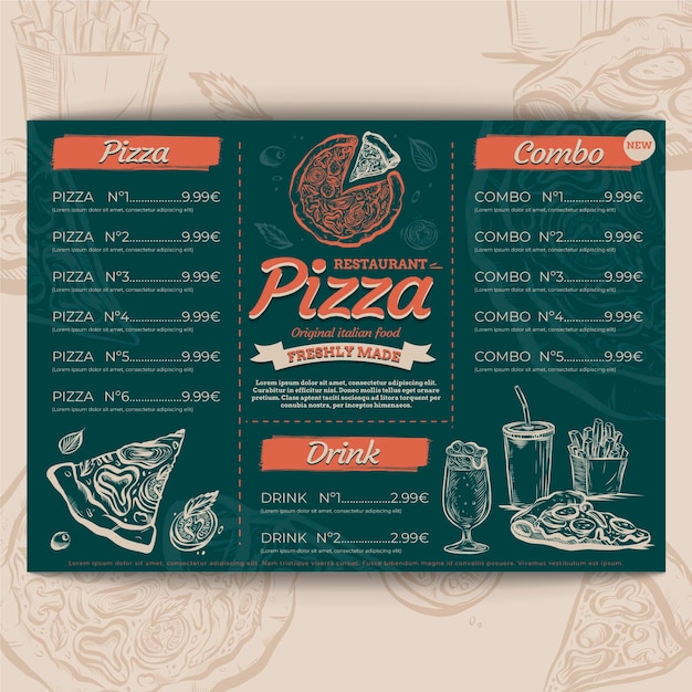 Modèle de menu de restaurant de pizza