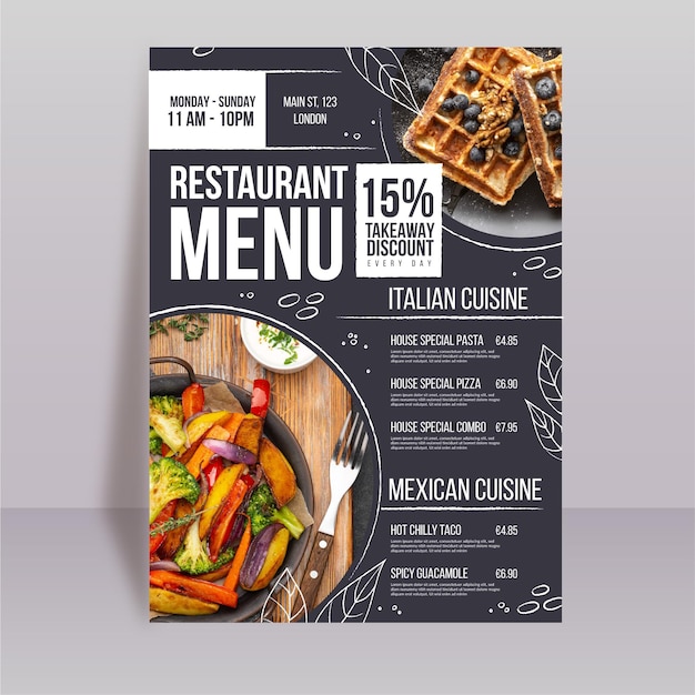 Vecteur gratuit modèle de menu de restaurant rustique plat biologique