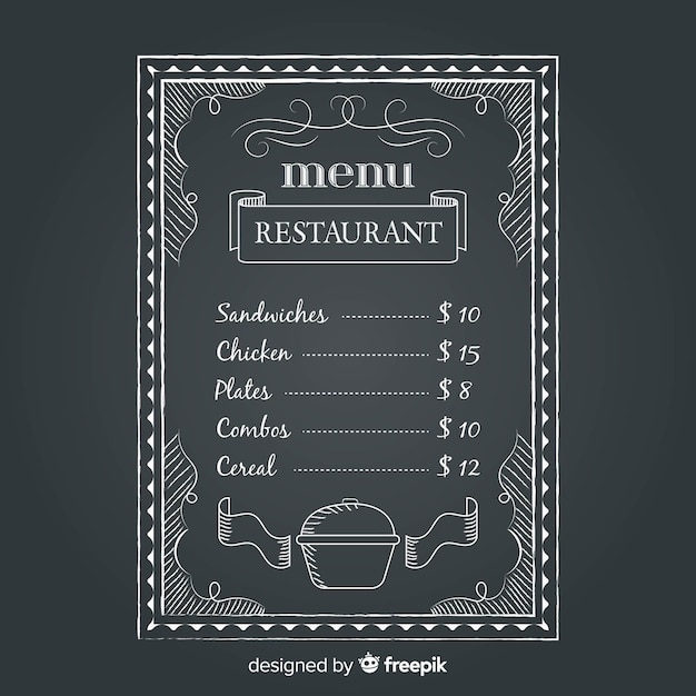 Vecteur gratuit modèle de menu de restaurant avec style tableau noir