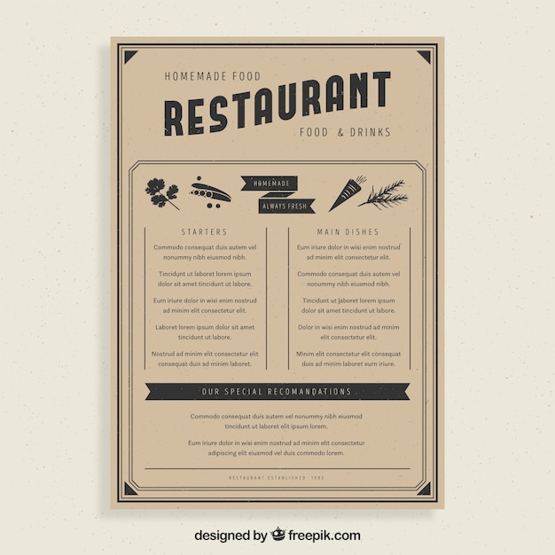 Vecteur gratuit modèle de menu de restaurant vintage