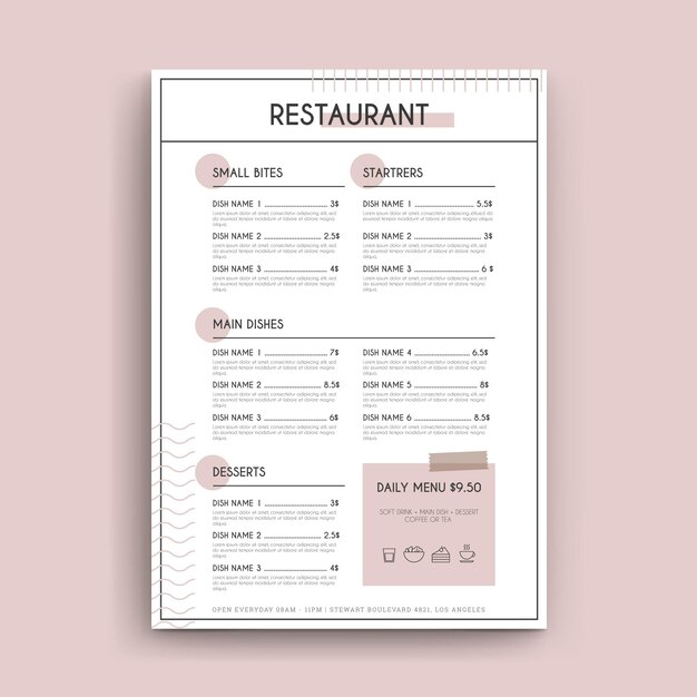 Modèle de menu de restaurant