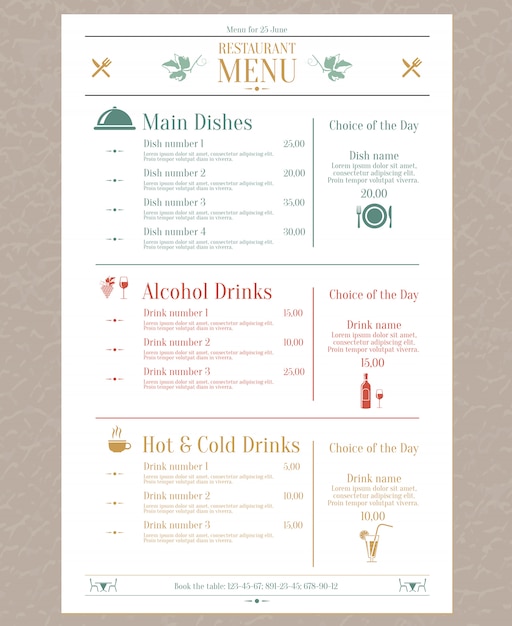 Modèle de menu de restaurant