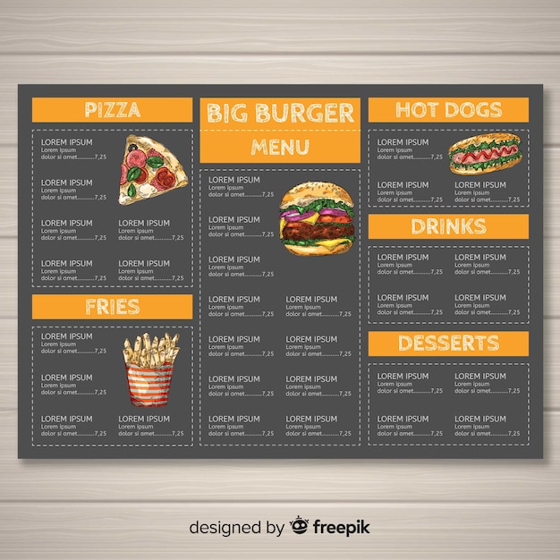 Modèle De Menu De Restauration Rapide Dessiné à La Main