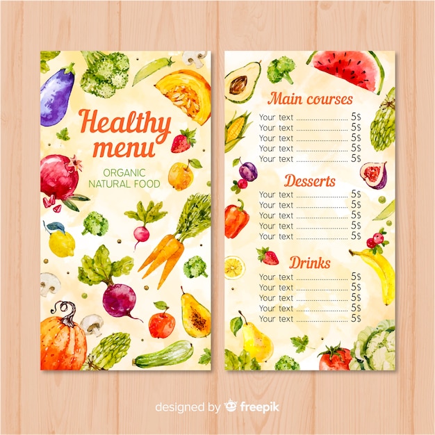 Modèle De Menu Sain Aquarelle