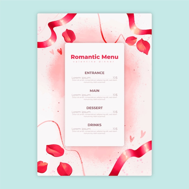 Modèle De Menu De La Saint-valentin à L'aquarelle