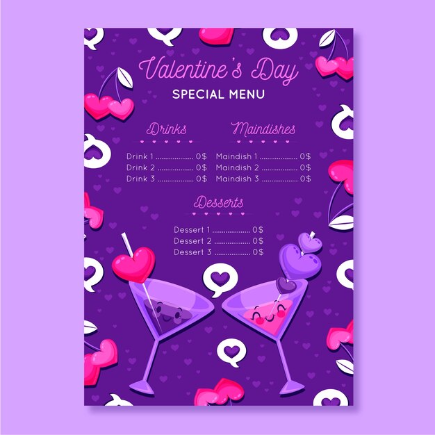 Modèle De Menu De La Saint-valentin Au Design Plat